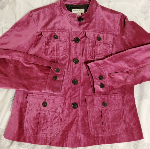 Covington Magenta Velvet Long Sleeve Jacket With 4 Pockets Size M/M (10-12) - Picture 2 of 9